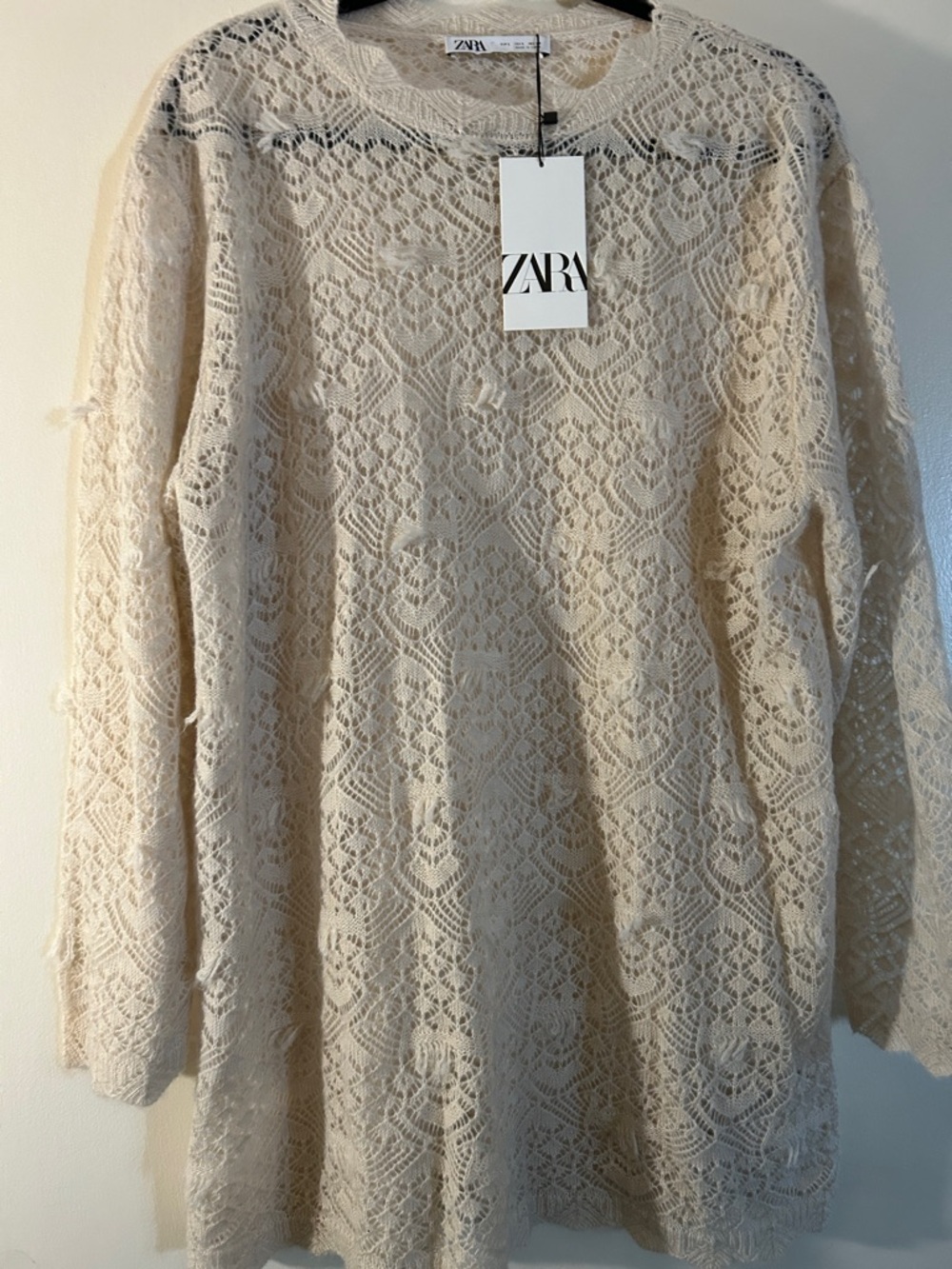 Zara Cream Crochet Long-Sleeve Tunic